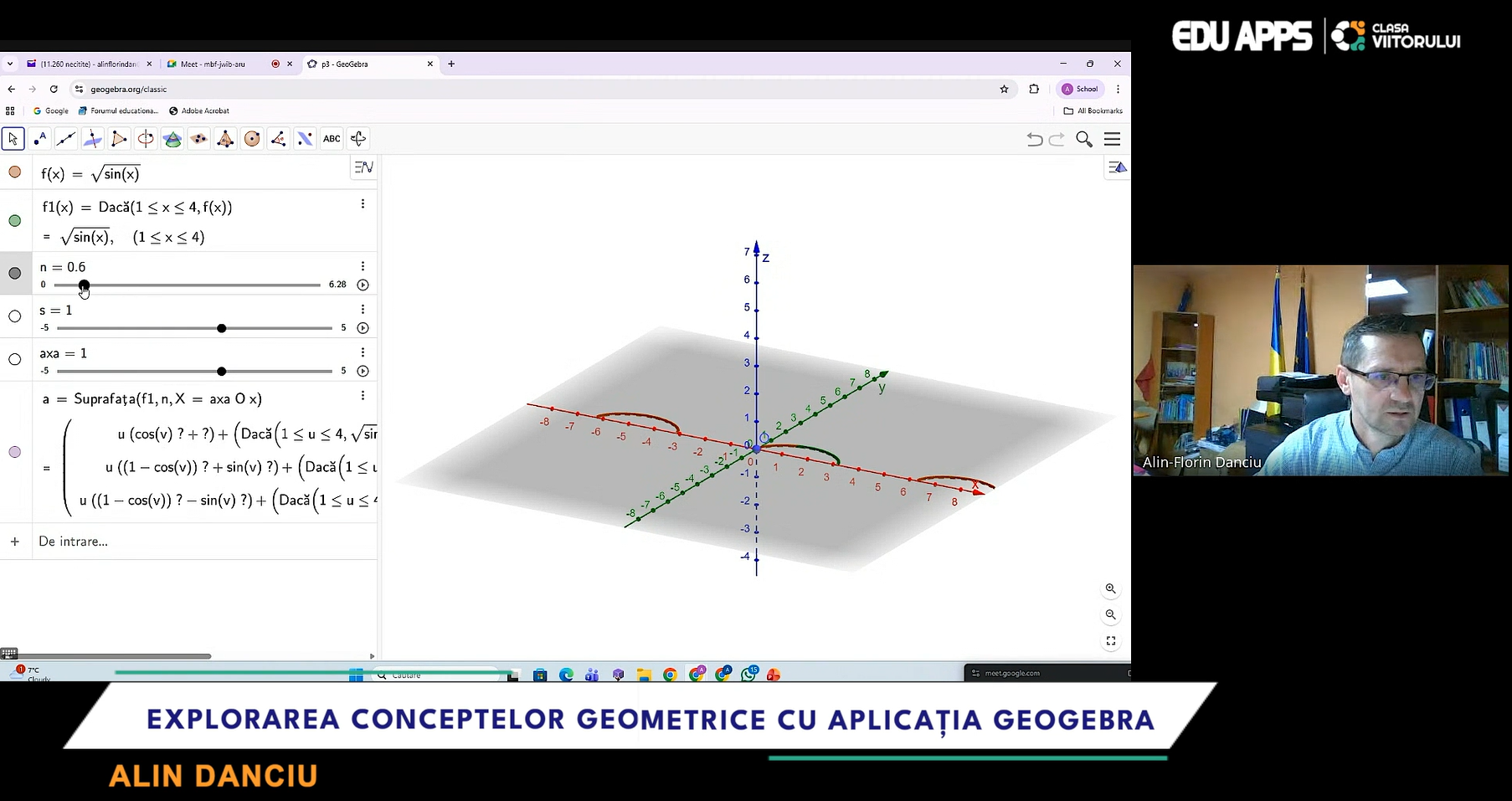 GeoGebra pentru matematică gimnaziu și liceu: arii, integrale și volume în reprezentări 3D