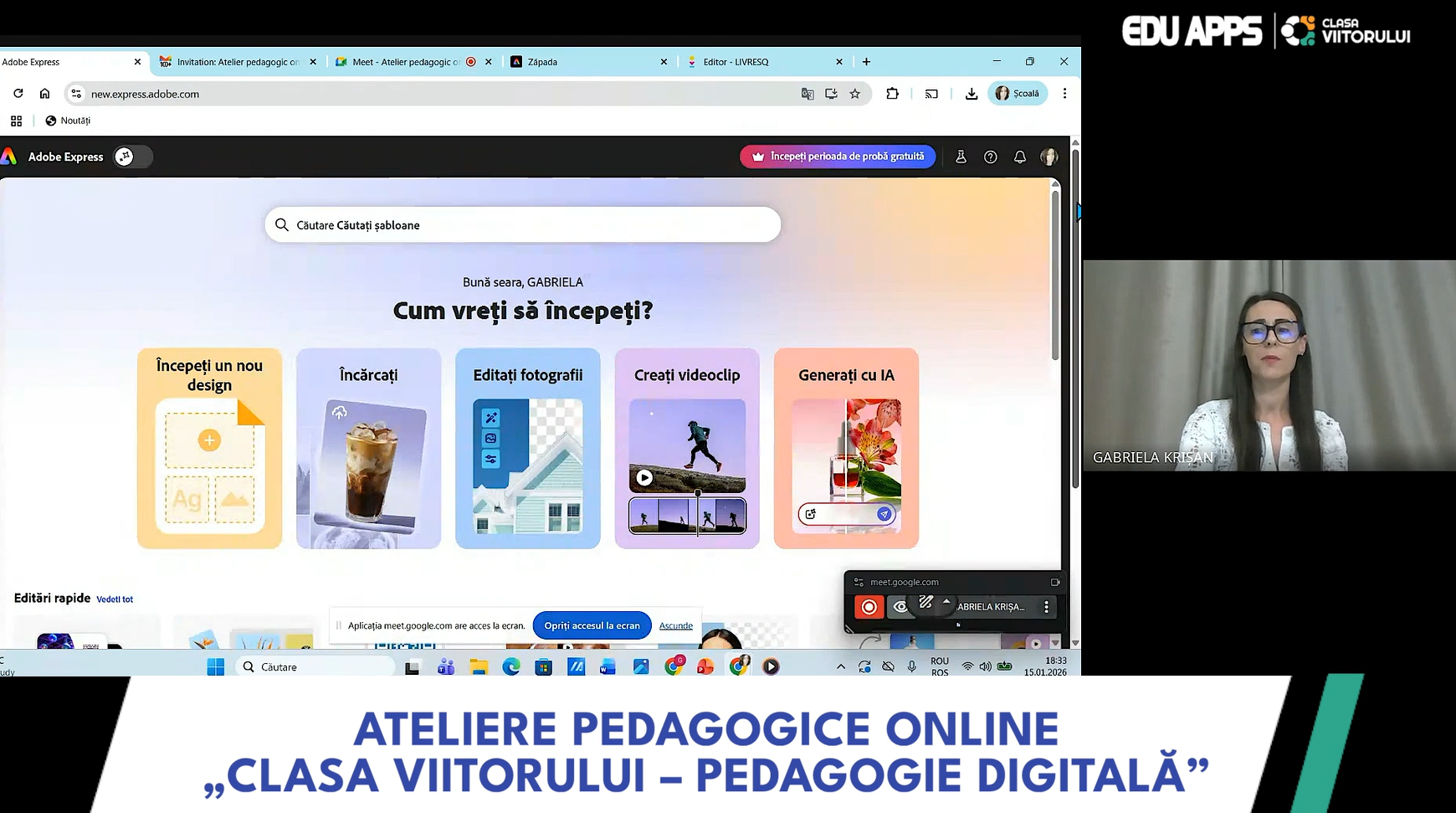 Prezentare gata în 2 minute cu Inteligența Artificială în Adobe Express! Tutorial rapid profesori